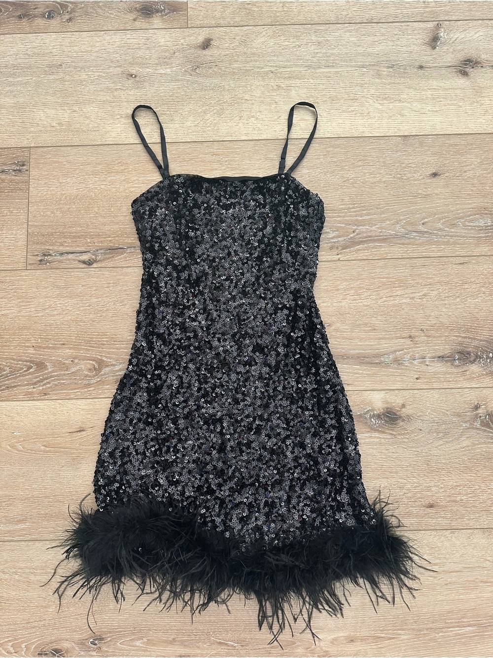12th Tribe Black Sequin Feather Mini Dress NWT Old Hollywood